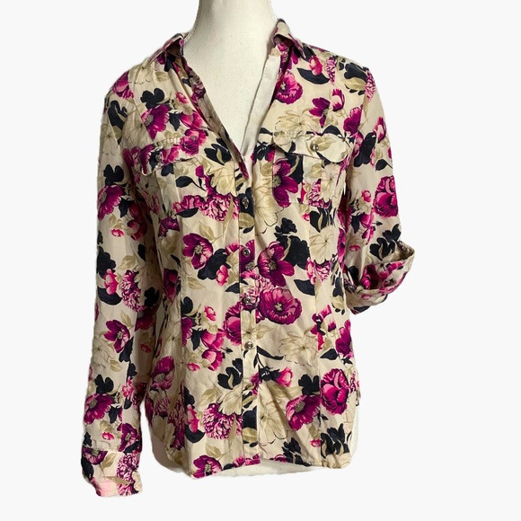 White House Black Market Tops - White‎ House Black Market Pink Silk Floral Blouse